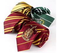 1/4 pièces Cravate Harry Potter sous licence officielle, Maisons de Poudlard Gryffondor, Serpentard, Serdaigle, Poufsouffle, avec badge de nœud manuel, style tricoté rayé. Accessoires de film, style c