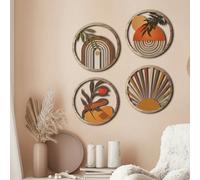 1/4 pièces Décoration de plante suspendue en bois de style bohème rond, décoration murale en bois ajouré, décoration d'intérieur d'été, convient pour le salon, la chambre, le bureau, etc. 1 objet aléa