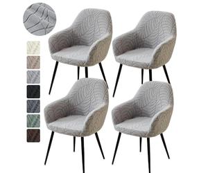 1/4 pièces housse de chaise à bras haut élastique salle à manger fauteuil housse feuille Jacquard housses de siège pour la maison de mariage Fundas Para Sillas A1 Beige