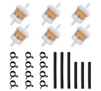 1/4 pouce moto filtre à carburant en ligne Kit, 6pcs 6mm filtre à carburant, 12PCS 8mm tuyau noir pince, 6pcs 10 / 15cm voiture moto pelouse scooter carburant tuyau pince