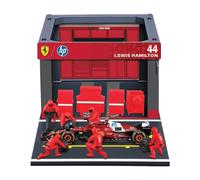 1/43 Bburago Pit-Stop Ferrari SF 25 (véhicule + figurines de mécaniciens + paddock + accessoires) #44 Hamilton