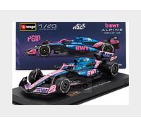 BBurago Miniature F1 Alpine A525 BWT N°10 Pierre Gasly avec pilote & vitrine Noir/Bleu/Rose