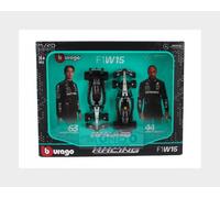 BBurago Coffret F1 Mercedes‑AMG W15 1:43 – 2x Hamilton (44) et Russell (63) 2024