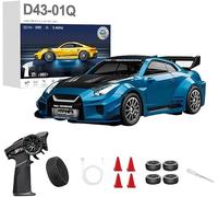 1:43 RC Drift Truck Gyro Stabilisation Q7 / Bleu métallisé D43-02 | Direction directe et réponse au gaz, alimentation rechargeable, châssis amortissant, longueur 11,7 cm