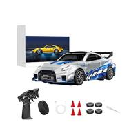 1:43 Voiture RC Drift Entièrement Proportionnelle 2,4 GHz avec Gyroscope, Voiture RC 4 Roues Motrices en Alliage d'Aluminium avec Vitesse et Éclairage Réglables, Cadeau pour les Amateurs de Véhicules