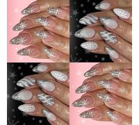 1. 48 Pièces De Cercueil À Paillettes Flocon Neige Français À Presser Sur Les Ongles Ongles Artificiels Brillants Conception Noël Pour Les Vacances Pointe Française Mate ABS