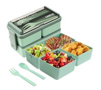1.4l lunch box Monseigneur avec 3 compartiments Bentobox sécurité de sortie avec fourche et cuillère travail maison camping bureau voiture voyage chantier - vert