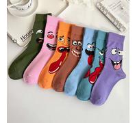 1/5/7 paires de chaussettes mi-mollet à expressions amusantes assorties au hasard, chaussettes unisexes, convenant aux étudiants et aux sports 5 paires de pack aléatoire 36-39,Pack aléatoire de 5 pair