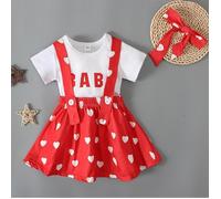1-5 Ans 3 PCS Ensemble de Vêtements pour Bébé Fille : T-shirt + Jupe Porte-jarretelles Cœur Aimant + Bandeau Cheveux 4-5 ans