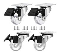 1.5 inch Clear Swivel Caster Wheels Transparent Polyurethane Rolling Castors Small Crystal Wheel for Furniture Cabinet,Ottoman,Bench