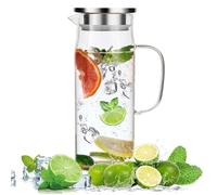 1.5 L Carafe en verre, Carafe Eau avec couvercle et Anse, bouilloire résistante à la chaleur, pour eau chaude/froide