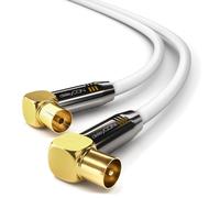 1.5 m TV Aerial Cable Coaxial Antenna Socket 2x 90° Angled Metal Connector 4K UltraHD FullHD HDTV ¿ White