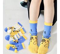 1/5 paires de chaussettes confortables Pokémon Pikachu détective, convenant à toutes les saisons 4-7Y,8-12Y,2-3YCartoonÉtoffe