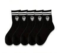 1/5 paires de chaussettes d'équipage unisexes, imprimé mode tête de mort et rayures, convient pour les fêtes d'Halloween et le port quotidien, décontracté ou en cadeau 36-39,40-43UnicoloreÉtoffe