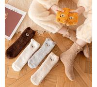 1/5 paires de chaussettes en peluche de corail blanc d'ours, chaussettes épaisses et chaudes de dessin animé pour le port à la maison en hiver, douillettes Taille UniqueCartoonÉtoffe