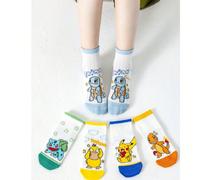 1/5 paires de chaussettes fines pour l'été Pokémon, chaussettes blanches polyvalentes 4-7Y,8-12Y,2-3Y,12-16YAnimal,Cartoon,LettresÉtoffe