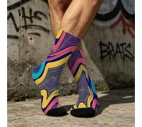 1/5 paires de chaussettes mi-mollet bicolores imprimées, base noire avec imprimé numérique direct de pois en spirale, style pop art abstrait américain de niche, tête de chaussette noire renforcée anti