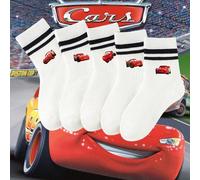 1/5 paires de chaussettes mi-mollet pour enfants Disney, avec le blanc comme couleur de base et présentant le motif mignon des personnages populaires de "Cars", rempli de souvenirs, d'innocence enfant