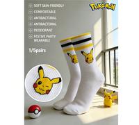 1/5 paires de chaussettes mi-mollet souples et respirantes avec imprimé mignon de dessins animés Pokémon. Talon et orteil renforcés pour une meilleure durabilité. Unisexe pour toutes les saisons 39-42