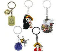 1/5 pièces Accessoires classiques d'anime "One Piece", porte-clés en métal avec affiche de recherche de Monkey D. , porte-clés personnalisé pour sac/voiture, convient pour la collection des fans ou en