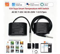 1-5 pièces Interrupteur de température intelligent WiFi 1CH 10A Contrôleur de relais thermostat AC DC7-32V/85-250V Compatible avec Tuya Alexa Smart Life Télécommande