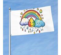 1,5 x 0,9 m avec motif de gouttes de pluie et nuages arc-en-ciel, drapeau décoratif simple face, accroché dans les balcons de pelouse d'intérieur et d'extérieur