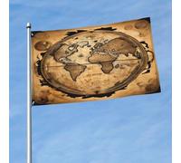 1,5 x 0,9 m Carte du monde antique imprimé drapeau, drapeau de décoration simple face, accroché dans la pelouse intérieure et extérieure balcons