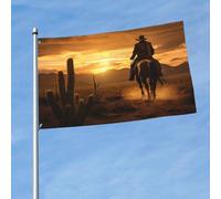 1,5 x 0,9 m West Desert Cactus avec Cowboys Riding Horses2 Drapeau imprimé sur un seul côté, accroché dans la pelouse intérieure et extérieure balcons