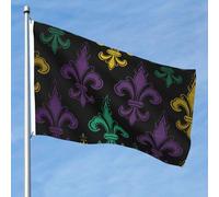 1,5 x 2,4 m Drapeau de jardin vibrant double face 3D Fleur de Lis Mardi Gras Bannière de bienvenue saisonnière avec œillets en laiton Décoration Photo Fond pour cour, porche, pelouse
