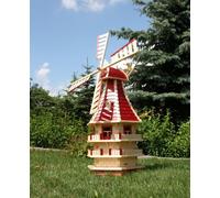 1,50 m Moulin à vent XXL avec solaire, Moulins à vent pour le jardin en bois rouge Type 13.1