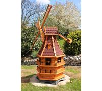 1,50 m Moulin à vent XXL avec solaire, Moulins à vent pour le jardin en bois rouge Type 21.1