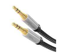 1,5m - Câble AUX & jack 3,5mm (câble audio stéréo, enveloppe métallique quasi-indestructible, gaine en nylon anti-n?uds, pour smartphones/portables et autres appareils, noir/argenté)
