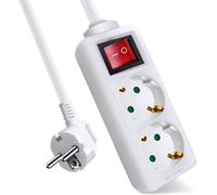 1.5M Extension Lead With 2 Sockets And Switch, 1.5 M Cable For Home, Office And Travel, 16 A, 250 V, 3680 W, White