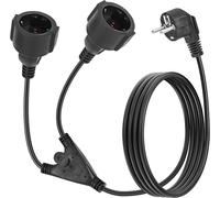 1,5m Rallonge avec 2 Prises Schuko, 16A 250V, Câble de rallonge avec Contact de Protection, rallonge de câble d'alimentation pour la Maison, Le Bureau, Le Magasin, Le Travail (Blanc)