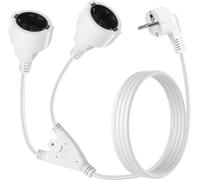 1,5m Rallonge avec 2 Prises Schuko, 16A 250V, Câble de rallonge avec Contact de Protection, rallonge de câble d'alimentation pour la Maison, Le Bureau, Le Magasin, Le Travail (Blanc)