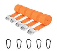 1.5m Sangle d'Arrimage, 5pcs Sangle a Cliquet Orange avec 5 Mousqueton, 25mm Petite Sangles de Serrage avec Boucle pour Fixation, Sangles à Griffe pour Demenagement, Moto, Porte Vélo, Voiture, Bagage