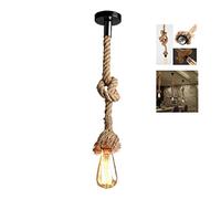 1.5m Vintage corde de chanvre Lampe suspendue en chanvre de style rétro AC 220V E27 pour salon, bar et salle de bain, décor rustique corde de chanvre (sans ampoule)