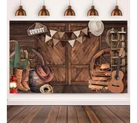 1.5x1.2m Toile de Fond Western Cowboy Sauvage Ouest Rustique Maison en Bois Porte de Grange arrière-Plan Photographie Vintage Baby Shower Western Birthday Party Decorations Banner Photo Booth Props