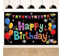 1.5x1m Toile de Fond Anniversaire Panneau de Cour coloré pour Joyeux Anniversaire Fond Photographique Baby Shower Birthday Party Décorations intérieures extérieures Bannière Photo Booth Props