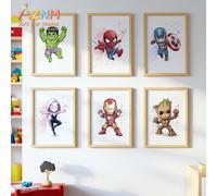 1/6 pièces, ensemble de 6 impressions d'art mural sur le thème des super-héros | Décoration de chambre d'enfant | Hulk Spider-Man Captain America Iron Man Groot Spider 4-1pc