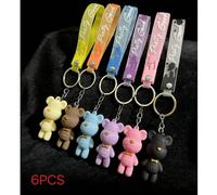 1/6 pièces Porte-clés mode, porte-clés pendentif en peluche de dessin animé d'ours avec anneau porte-clés en silicone, décoration suspendue pour sac à dos et portefeuille, porte-clés en caoutchouc sou