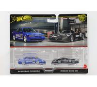 1:64 Hot Wheels Premium '94 Nissan Primera + R390 GT1 Bleu + Noir Mat Car Cul