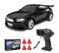 1:64 Voiture de Dérive RC Mini 4WD, Véhicule à Contrôle à Distance 2.4G avec Moteur à Tasse Creuse 612 à Aimant Fort, Chargement USB, Portée de Contrôle 25-30 Mètres, Lumières LED (FQD23, Noir)