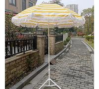φ1.6m Beach Tiltable Outdoor Tassel Umbrella, Height Adjustable, Portable, Anti-Ultraviolet, Sun-Shading, Yellow and White, Without Base