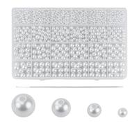 1 710 pièces Perles de Verre Rondes，Perles de Nacrées Assorties Blance avec trou - 4 mm, 6 mm, 8 mm, 10 mm - Pour fabrication de bijoux, colliers, bijoux, bracelets