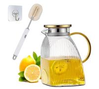 1,8 L Pichet à Eau en Verre Borosilicate, Cruche en Verre avec Couvercle et Anse, Pichet à Thé Glacé, Carafe d'eau pour Porte de Réfrigérateur, Carafe à Eau en Verre pour Boisson Chaudes & Froides (B)