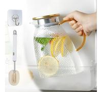 1,8 L Pichet à Eau en Verre Borosilicate, Cruche en Verre avec Couvercle et Anse, Pichet à Thé Glacé, Carafe d'eau pour Porte de Réfrigérateur, Carafe à Eau en Verre pour Boisson Chaudes & Froides (A)