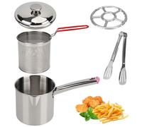 1,8 L Récipient à Graisse Friteuse 2 en 1, Friteuse Huile avec Couvercle et Passoire Polyvalente Pot de Filtre à Huile en Acier Inoxydable, Idéale pour Frites, Poulet, Poisson et Fruits de Mer (D)