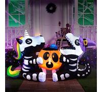 1,8 m de Long Halloween Squelette Assis Licorne Gonflable et Citrouille de Dinosaure, gonflables avec LED intégrées pour fête d'halloween intérieur, extérieur, Cour, Jardin, décoration de pelouse