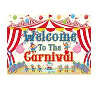 1,8 x 1,1m Toile Fond Welcome to The Carnival, Polyester Coloré Bannière Carnaval Lavable et Réutilisable Décorations Fête Accessoires pour Photomaton Fête sur Le Thème du Cirque